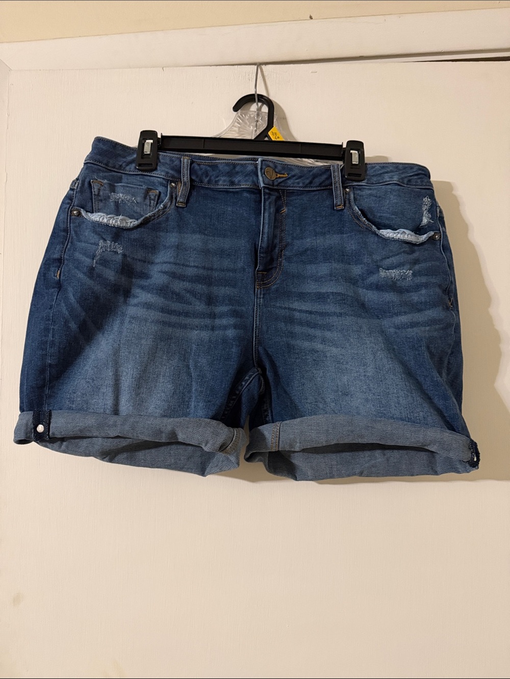 Vigoss Dark Blue Rolled Cuff Distressed Denim Shorts